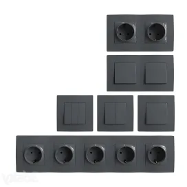 Set of sockets switches gray